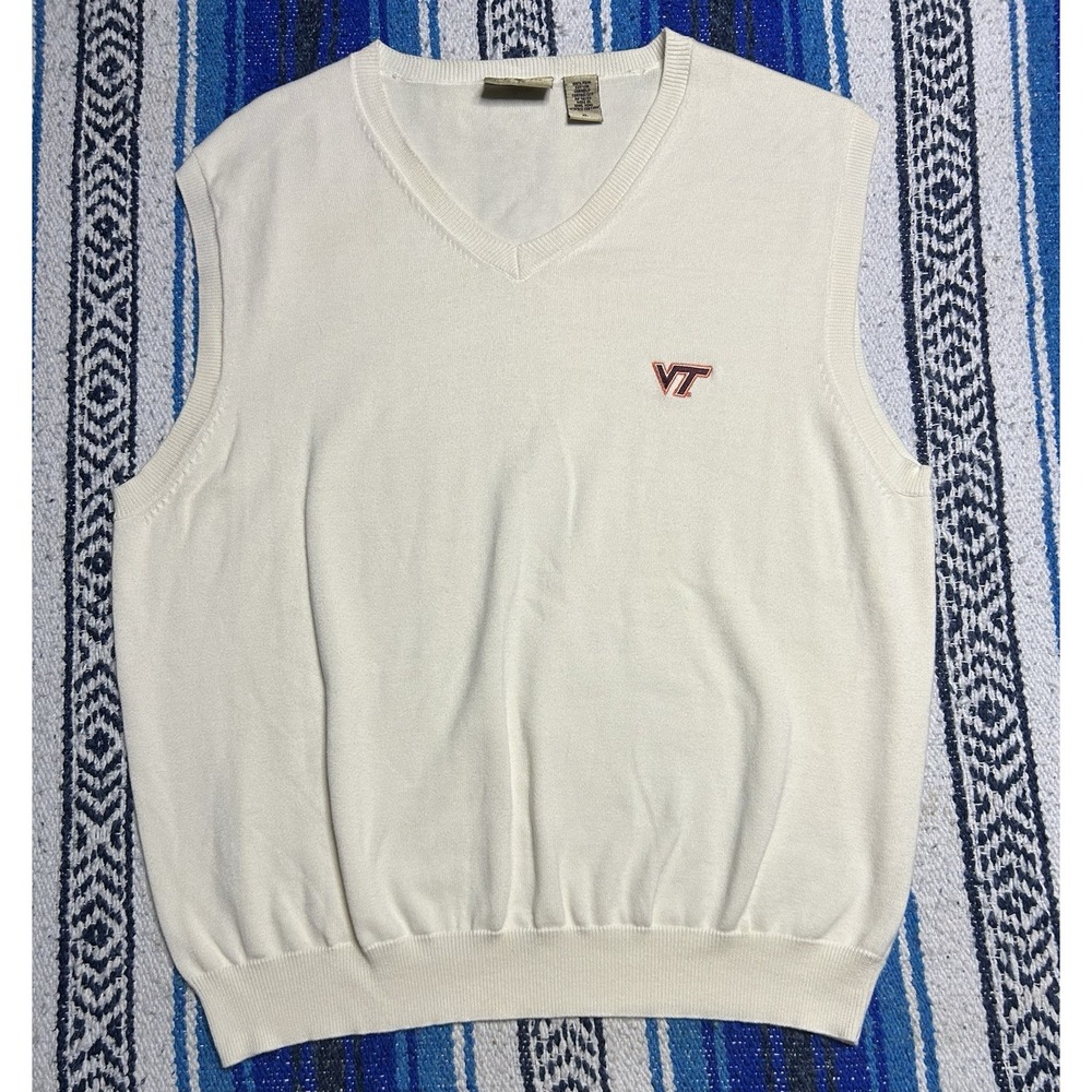 VTG Virginia Tech Hokies Vesi Sportswear XL White Sweater Vest VT Embroidered